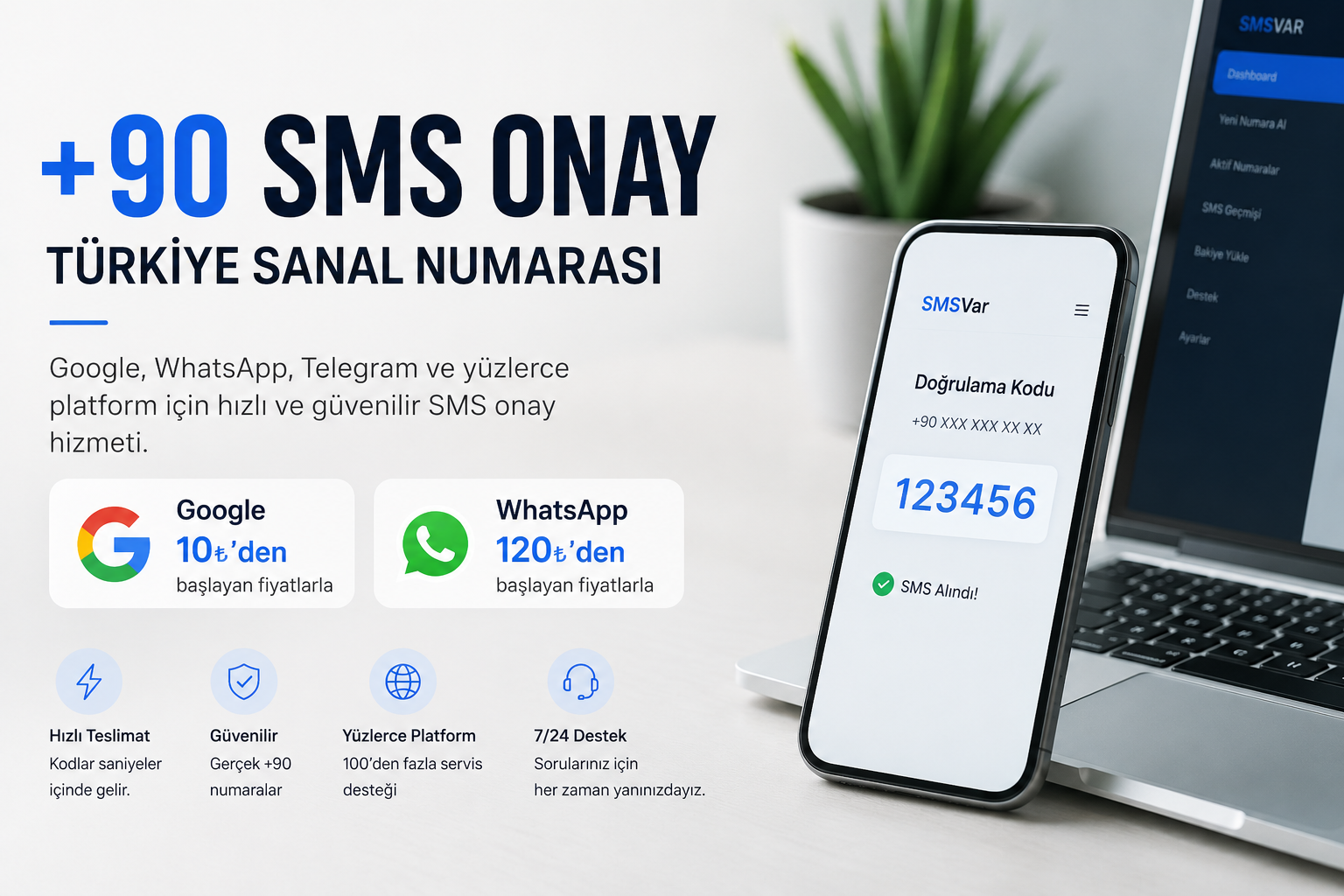 +90 SMS Onay | Türkiye Sanal Numara | 10₺'den Başlayan Fiyatlarla